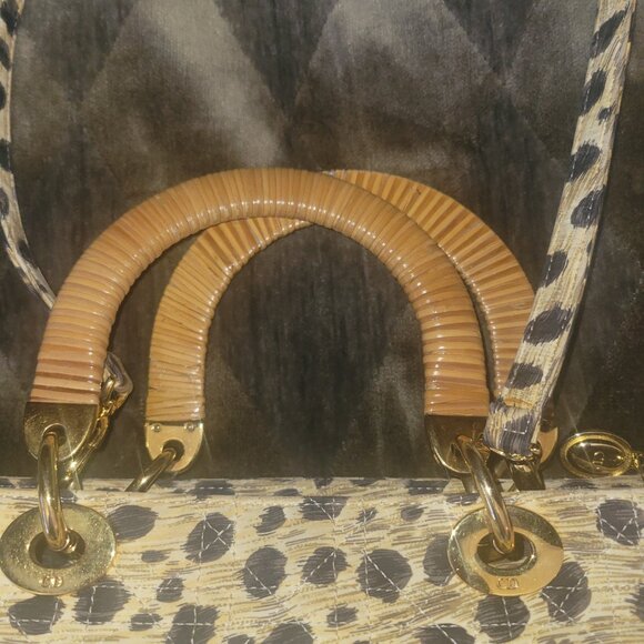 Christian Dior (vintage) Leopard Small Lady Dior 2-way Handbag Rattan Handles - Picture 8 of 11